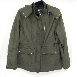 OLD NAVY Quilted Coat Olive Green Barn Jacket Women Hooded L Zip Up Preppy ON